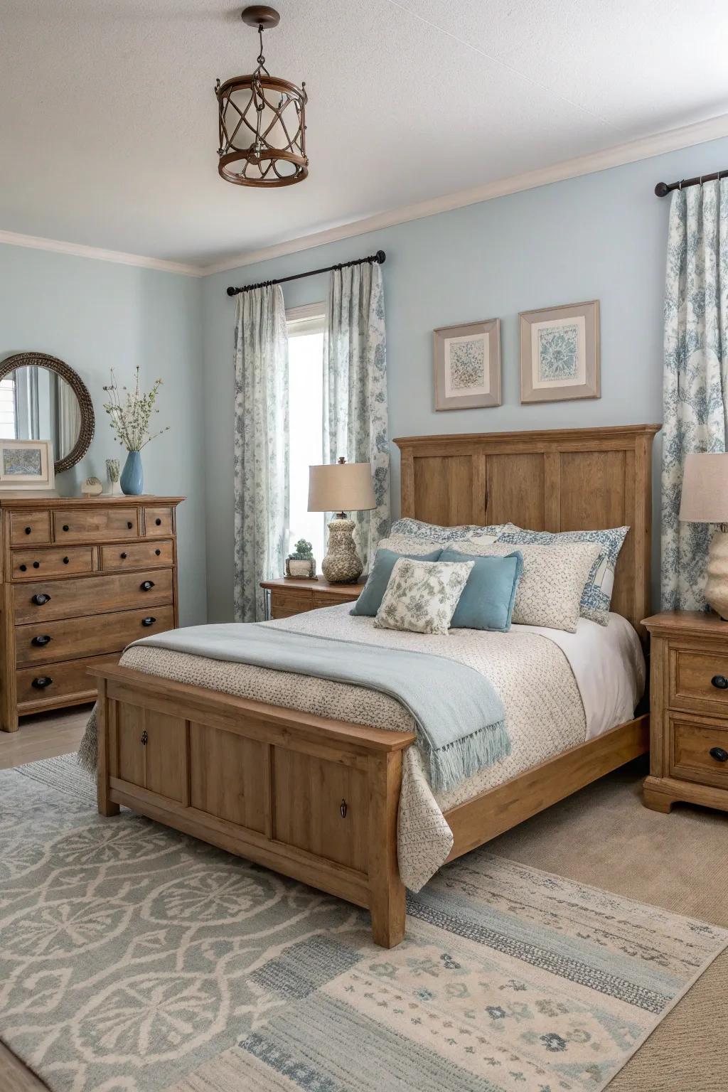 Neutral shades enhance the natural beauty of wood.