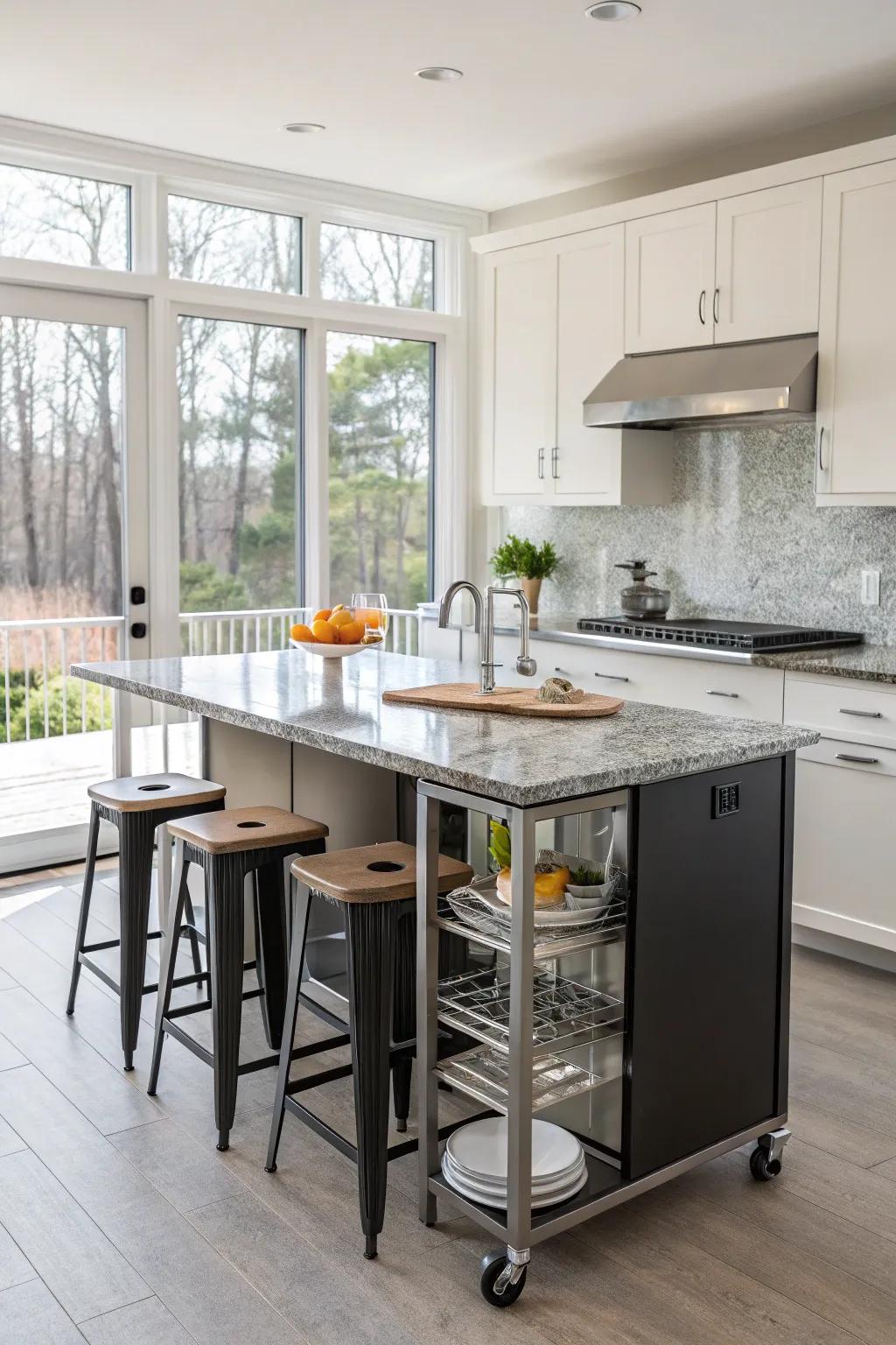 Enjoy relaxed dining with a portable breakfast bar.