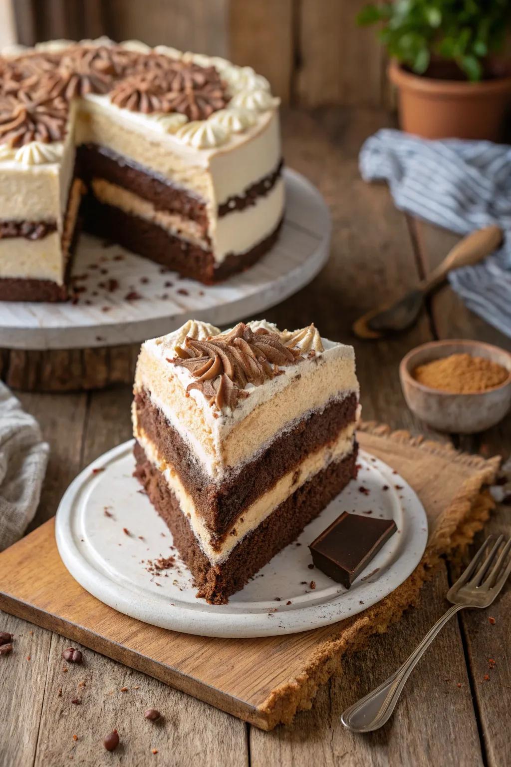 Layered coffee swirl treat featuring distinctive cream and coffee layers.