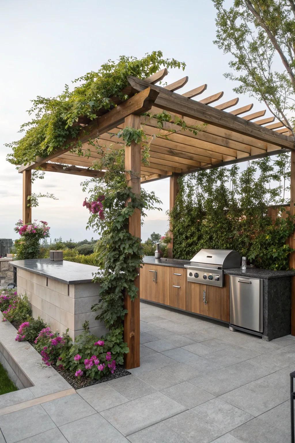 A trellis adds charm and shade to your BBQ area.