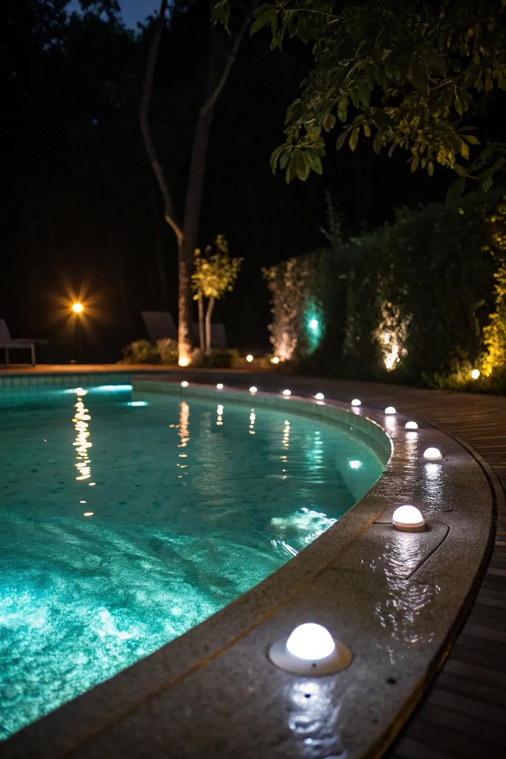 LED lights turn your pool into a nighttime wonderland.