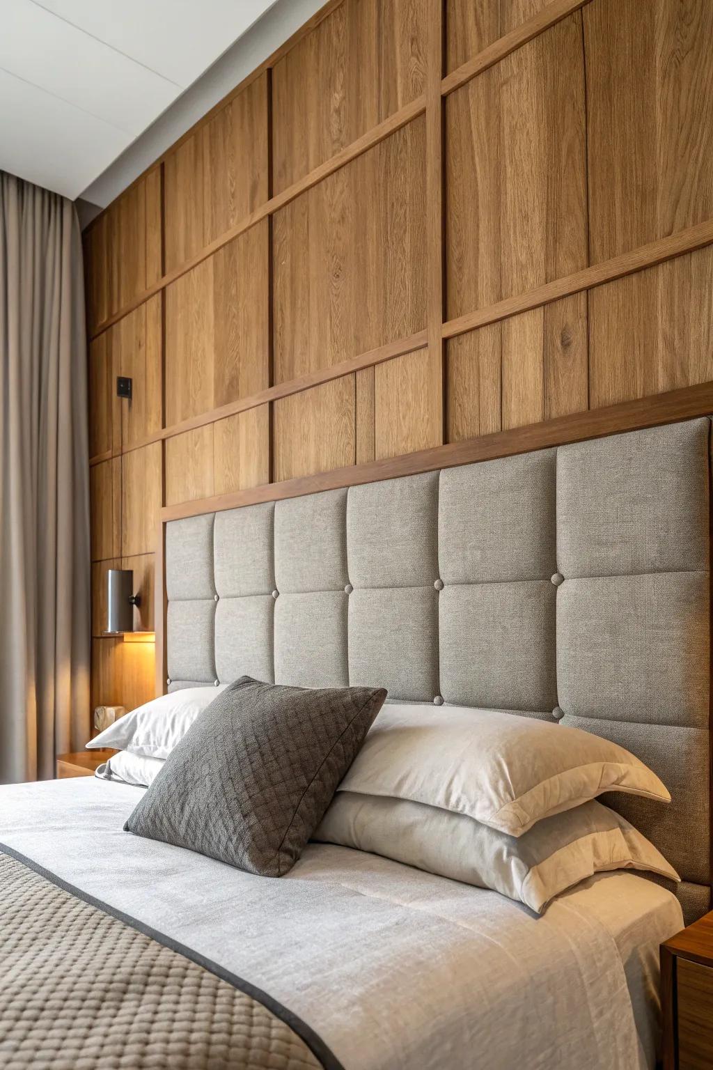 Wood and textile panels generate a remarkable textural contrast.