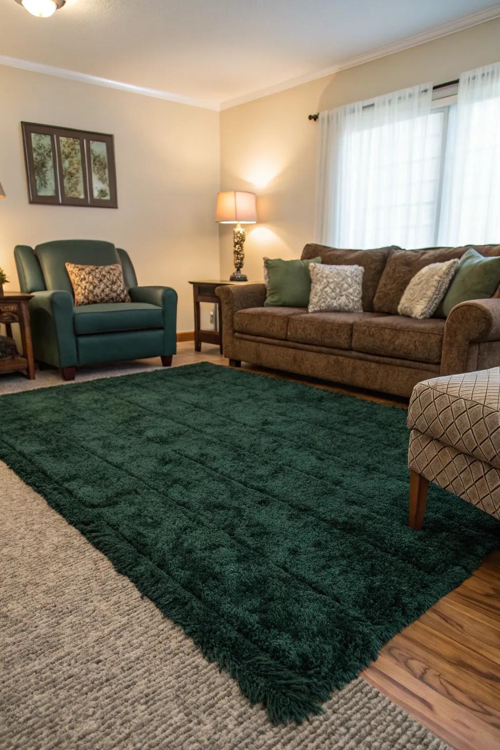 A textured rug adds dimension and warmth to a contemporary living area.