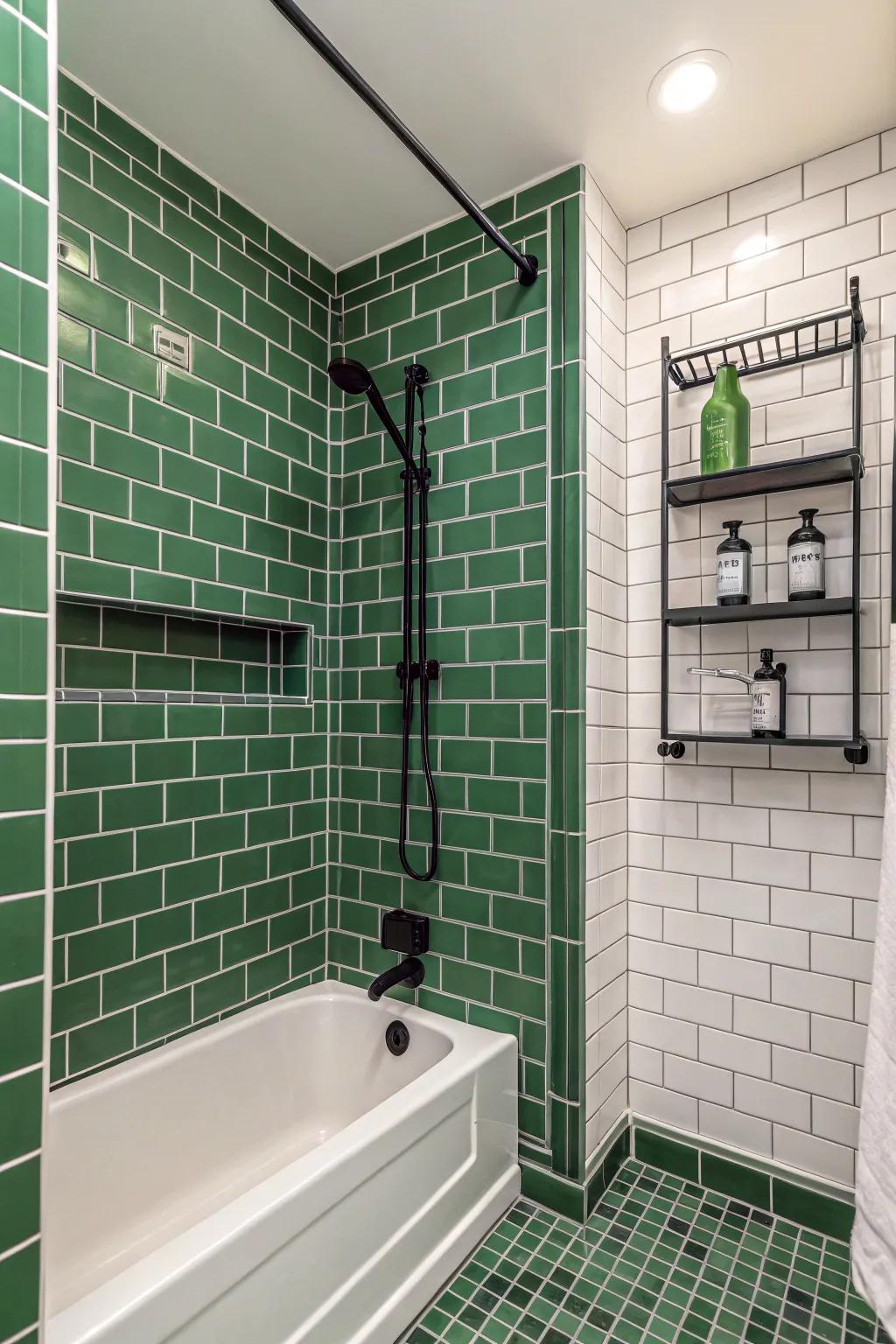 Traditional verdant long tiles offer ageless appeal.