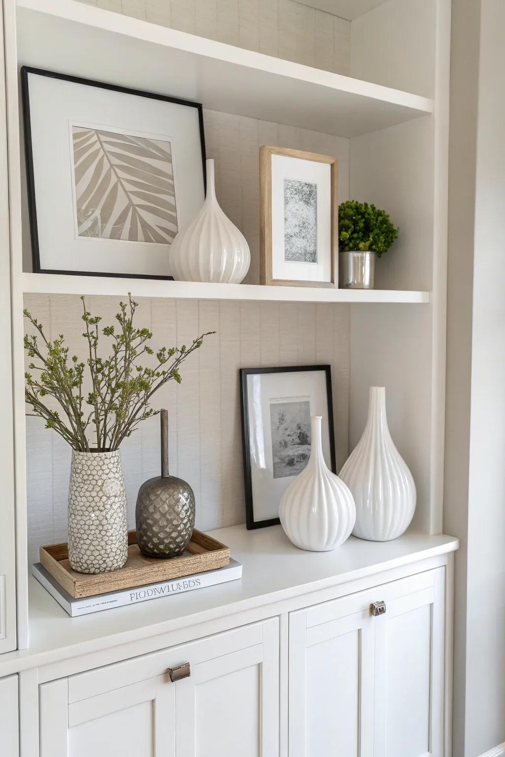 Simple decorations bring refinement and sophistication to the display cabinet.