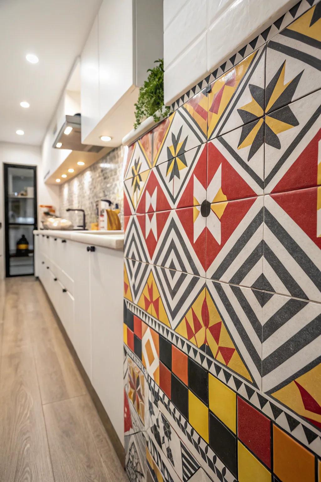Graphic-patterned tiles make a bold statement in modern kitchens.
