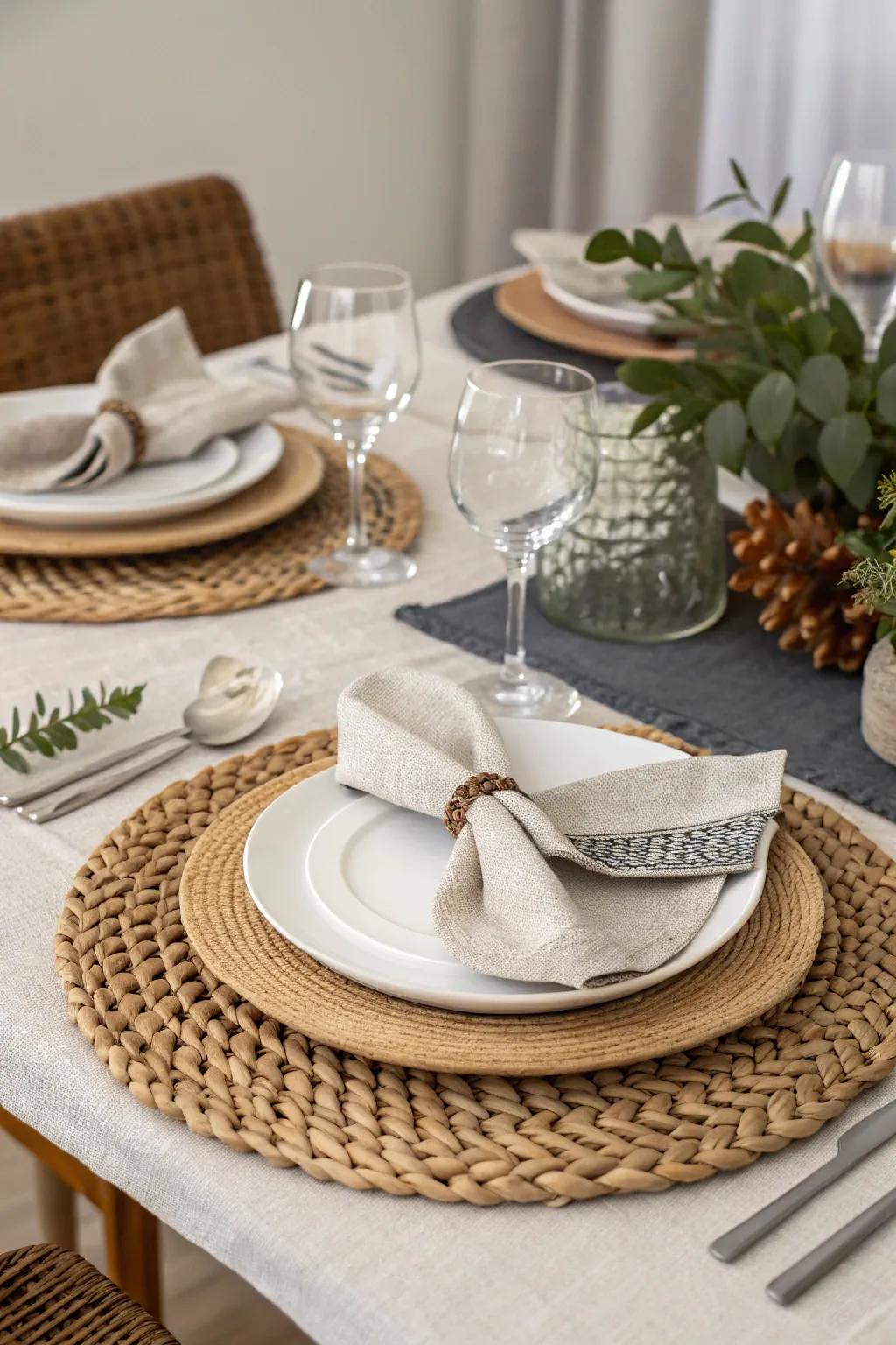 Layered textures produce a dynamic and welcoming table.