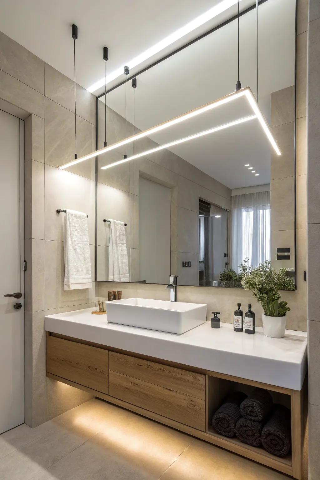 Simple linear lighting delivers a modern touch.