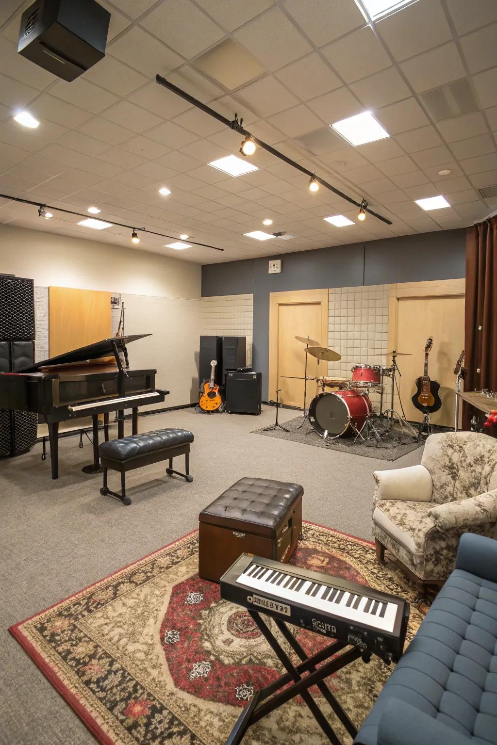 Blend music and relaxation for a space that’s both versatile and enjoyable.