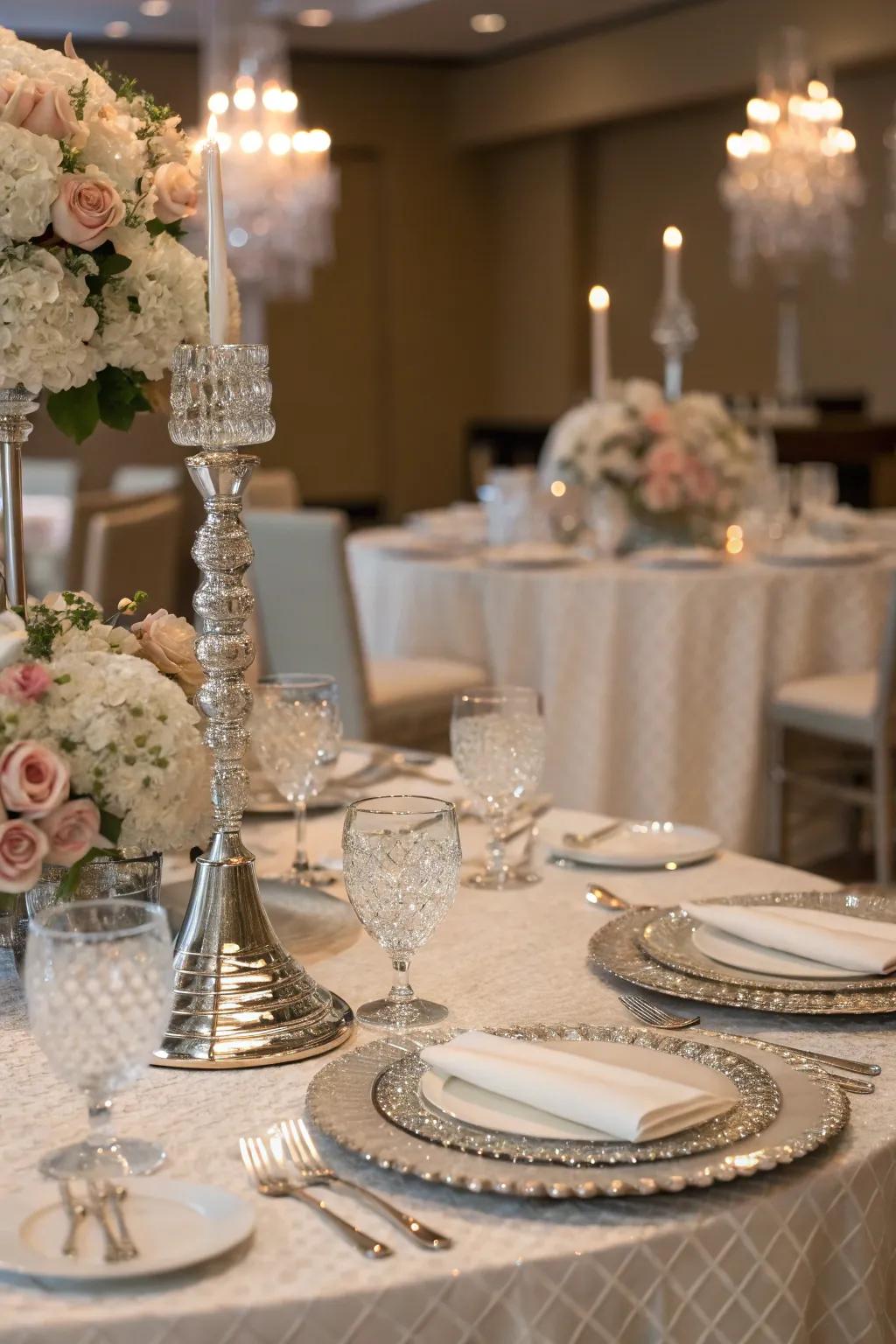 Elegant table settings with fine glassware and silverware.