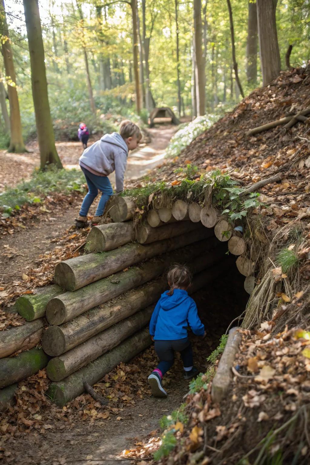 Log hideaways create a magical hideaway.