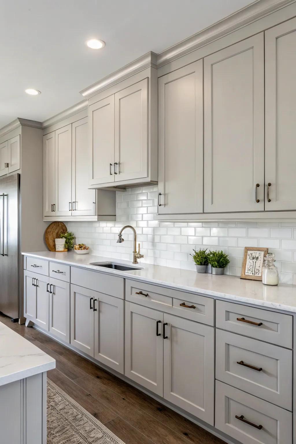 Light grey cabinets add a sleek and modern touch.