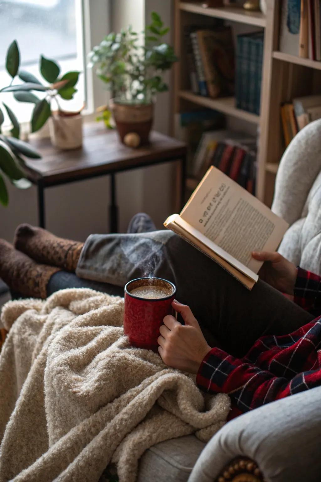 A peaceful reading corner, perfect for unwinding during the holidays.
