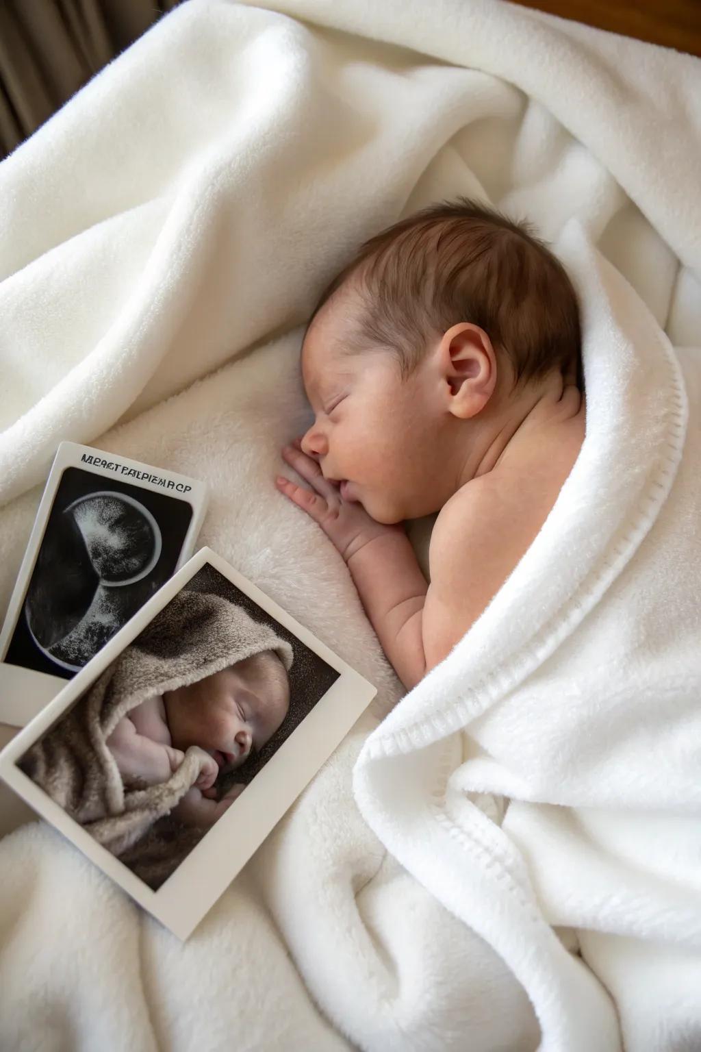 A newborn with their sonogram image, a journey of life.