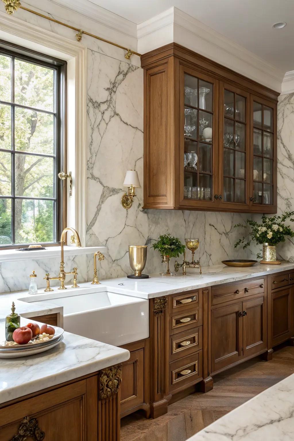 Marble slabs offer elegant and timeless luxury to cooking areas.