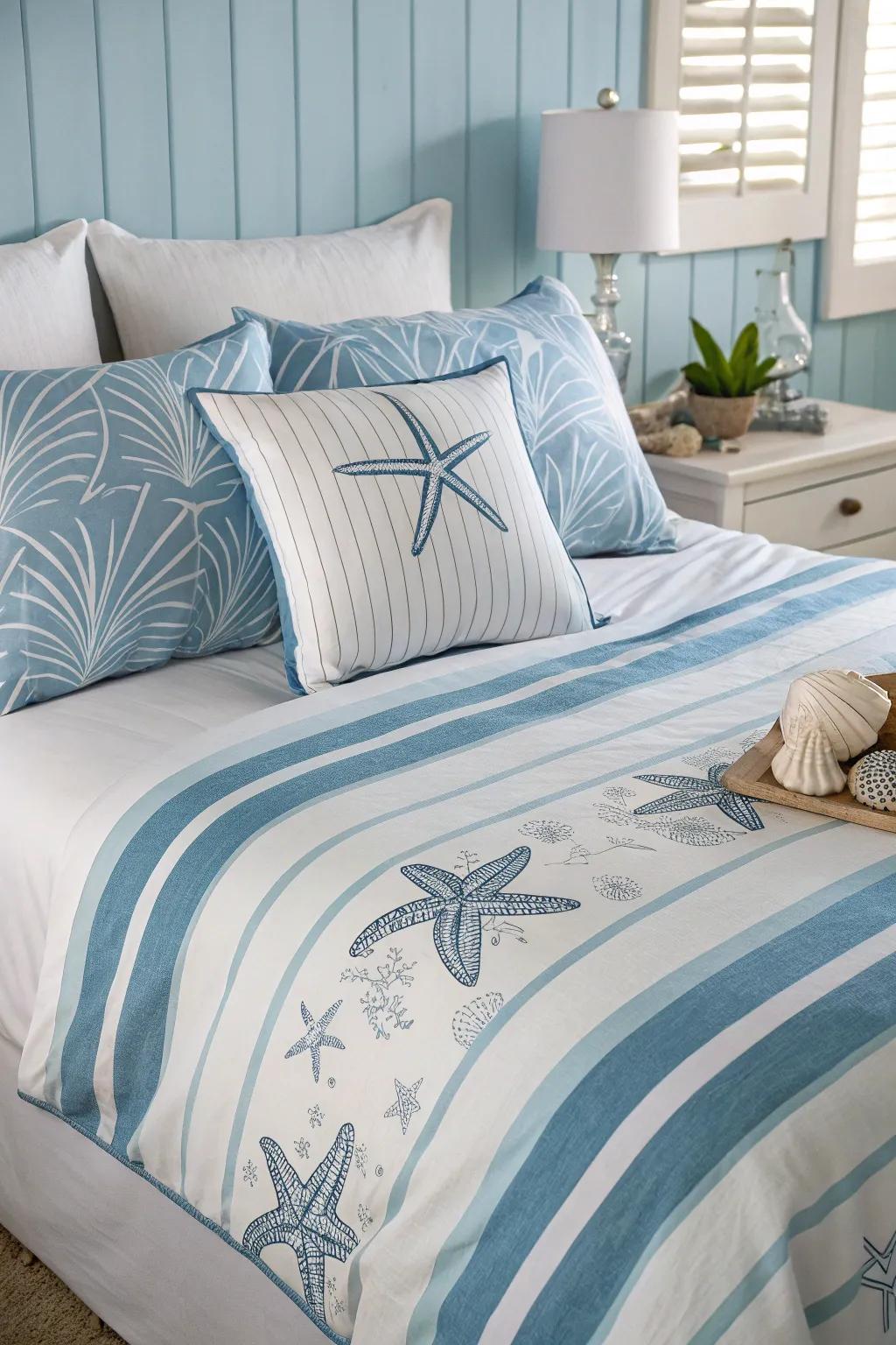 Ocean-themed bedding can transform your sleep area into a coastal haven.