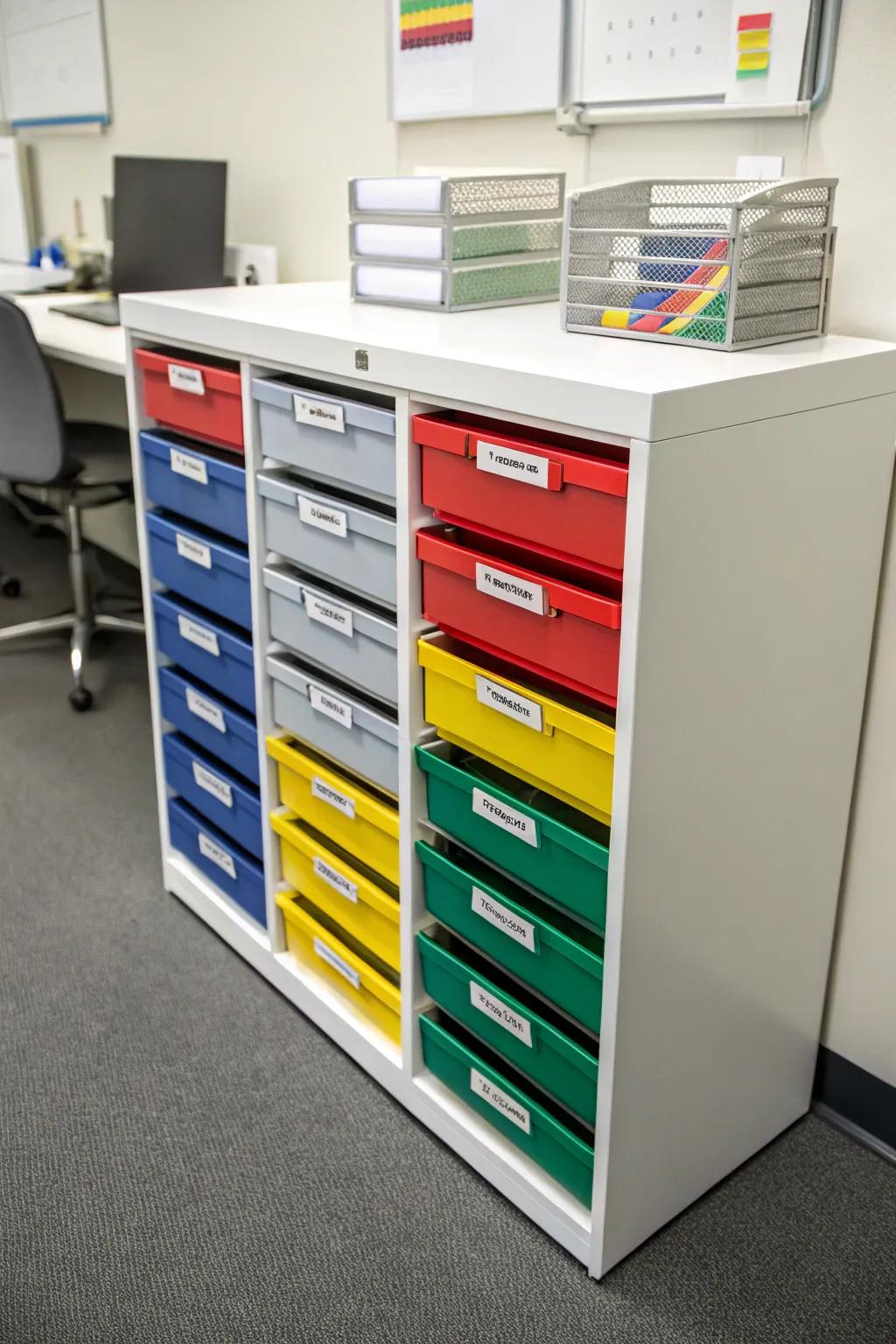 Shade categorization introduces a visual dimension to drawer arrangement.