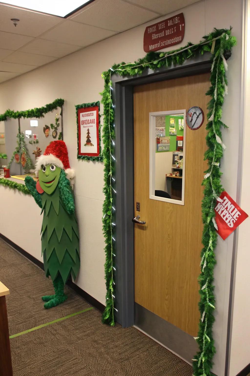 The Grinch makes a cheeky presence, prepared to snatch the holiday happiness!