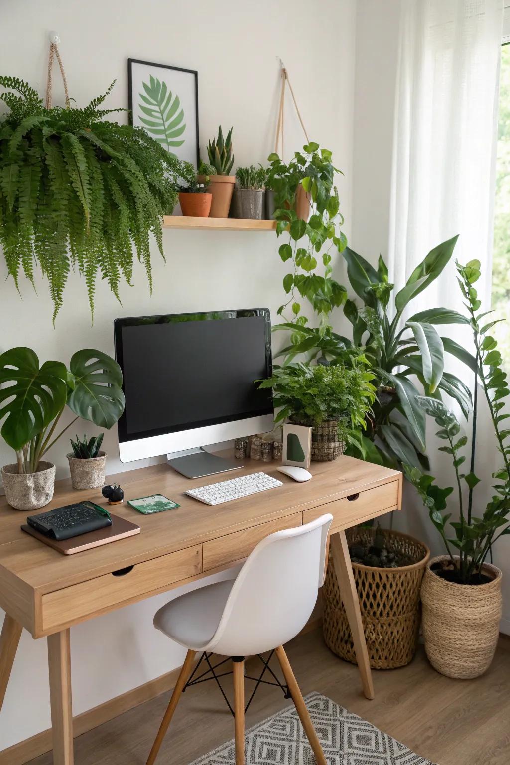 Plants provide a refreshing touch to any workspace.