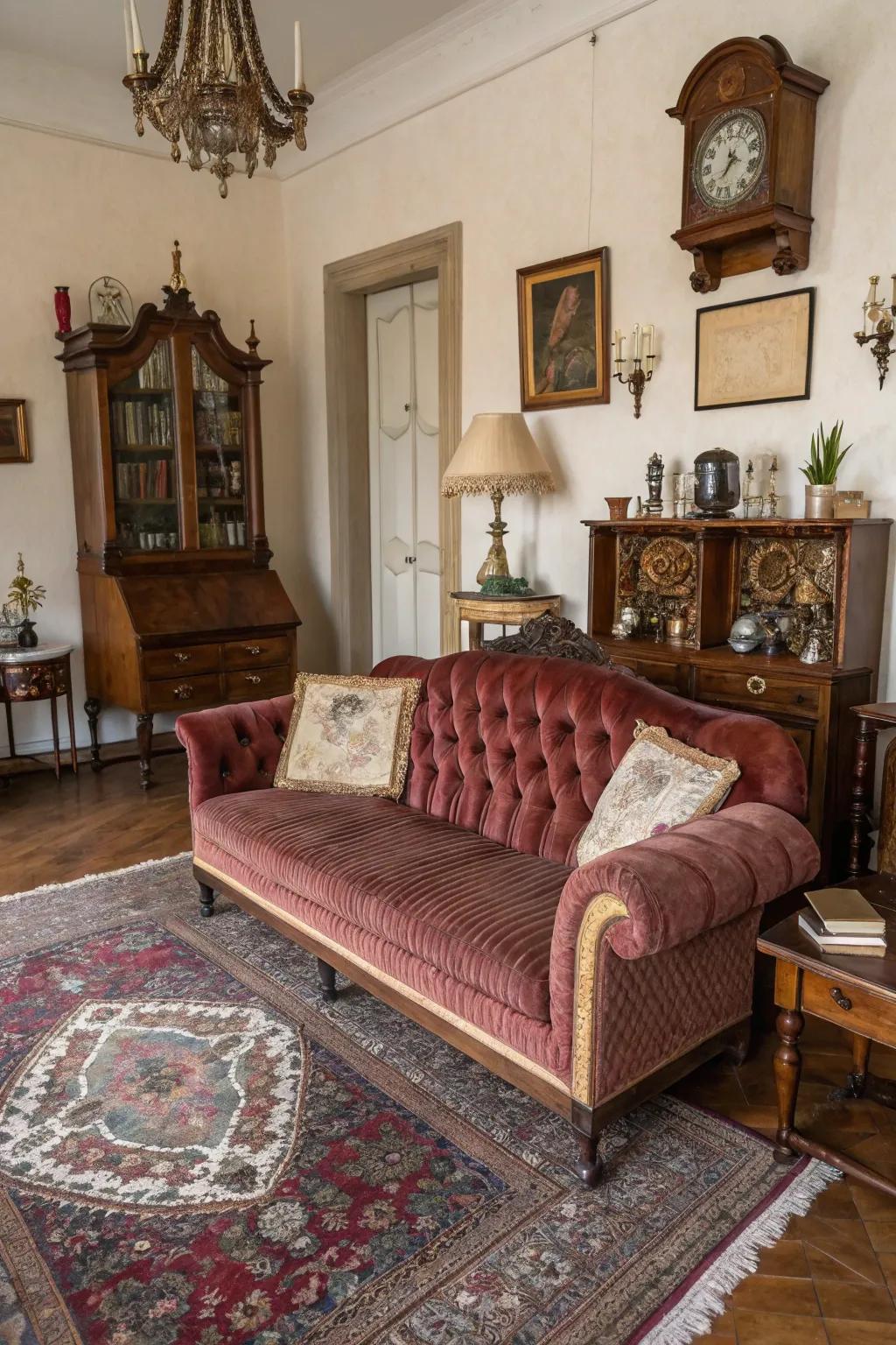 Comfortable materials such as velvet and rich floor coverings add luxury.