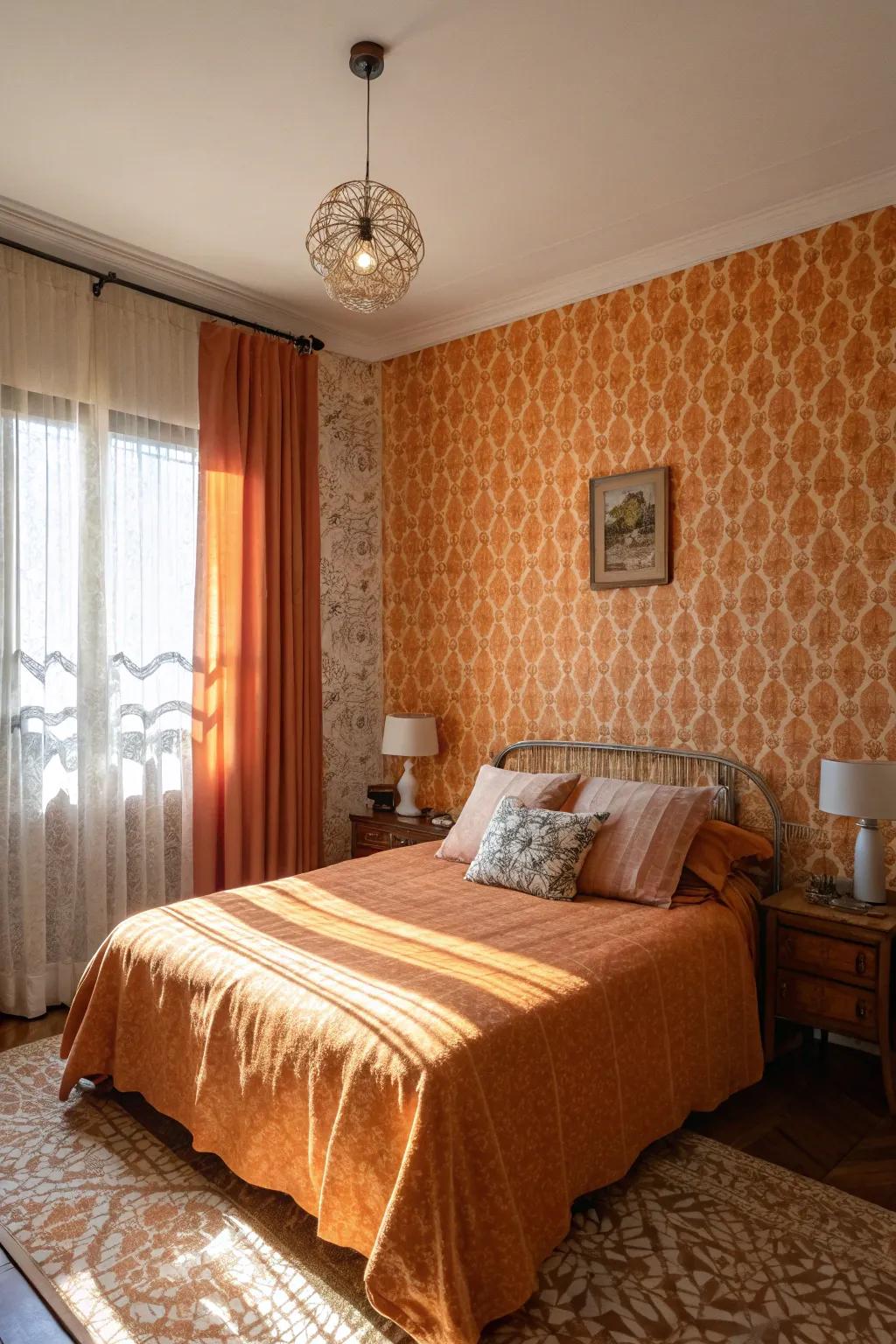 Orange designs contribute a lively touch to the d&eacute;cor.