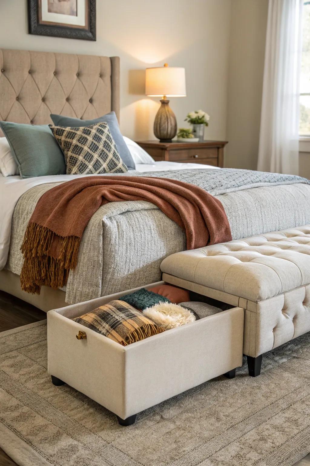 Amplify functionality with an ottoman that doubles as storage.
