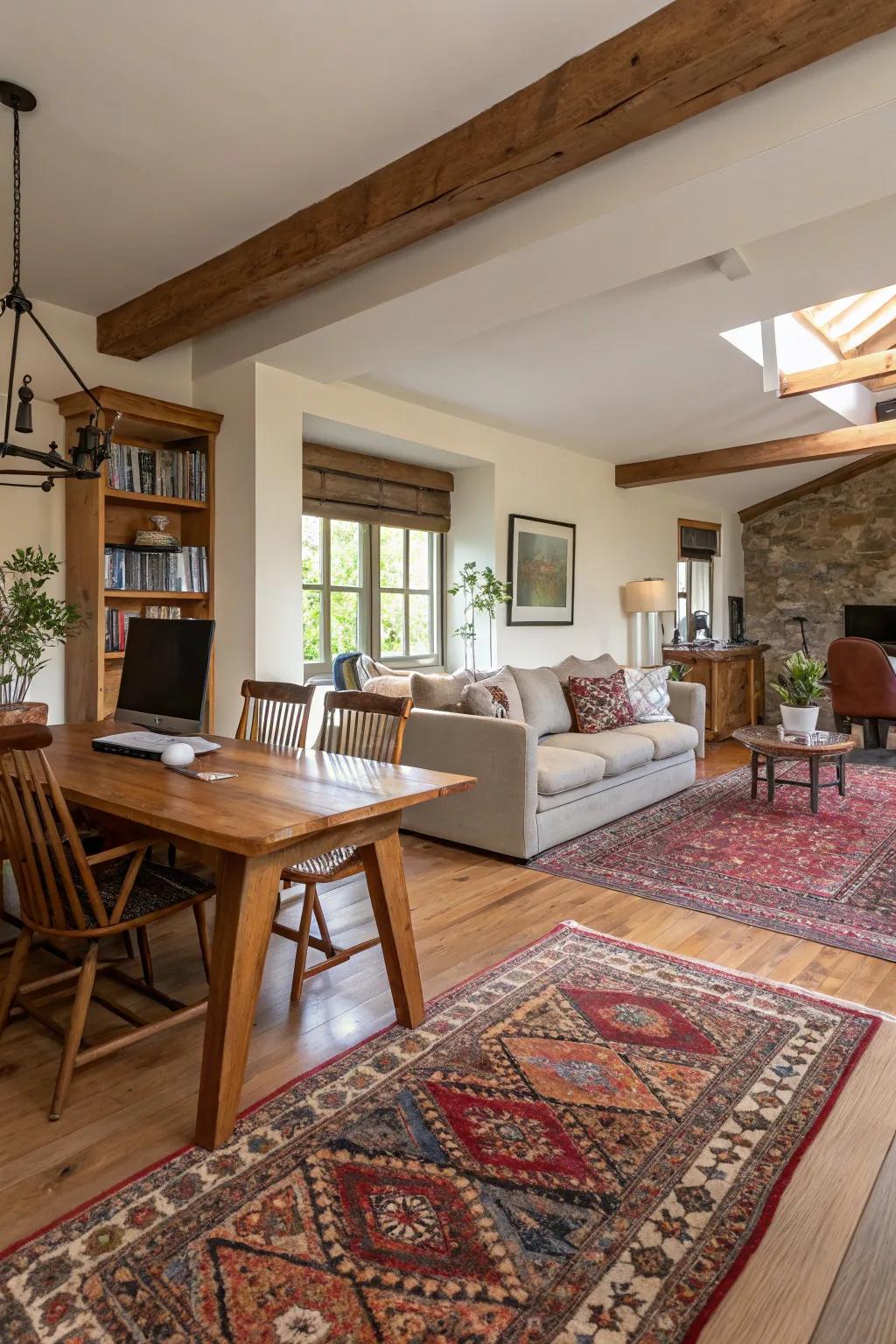 Clearly defined zones encourage organization in open-concept areas.