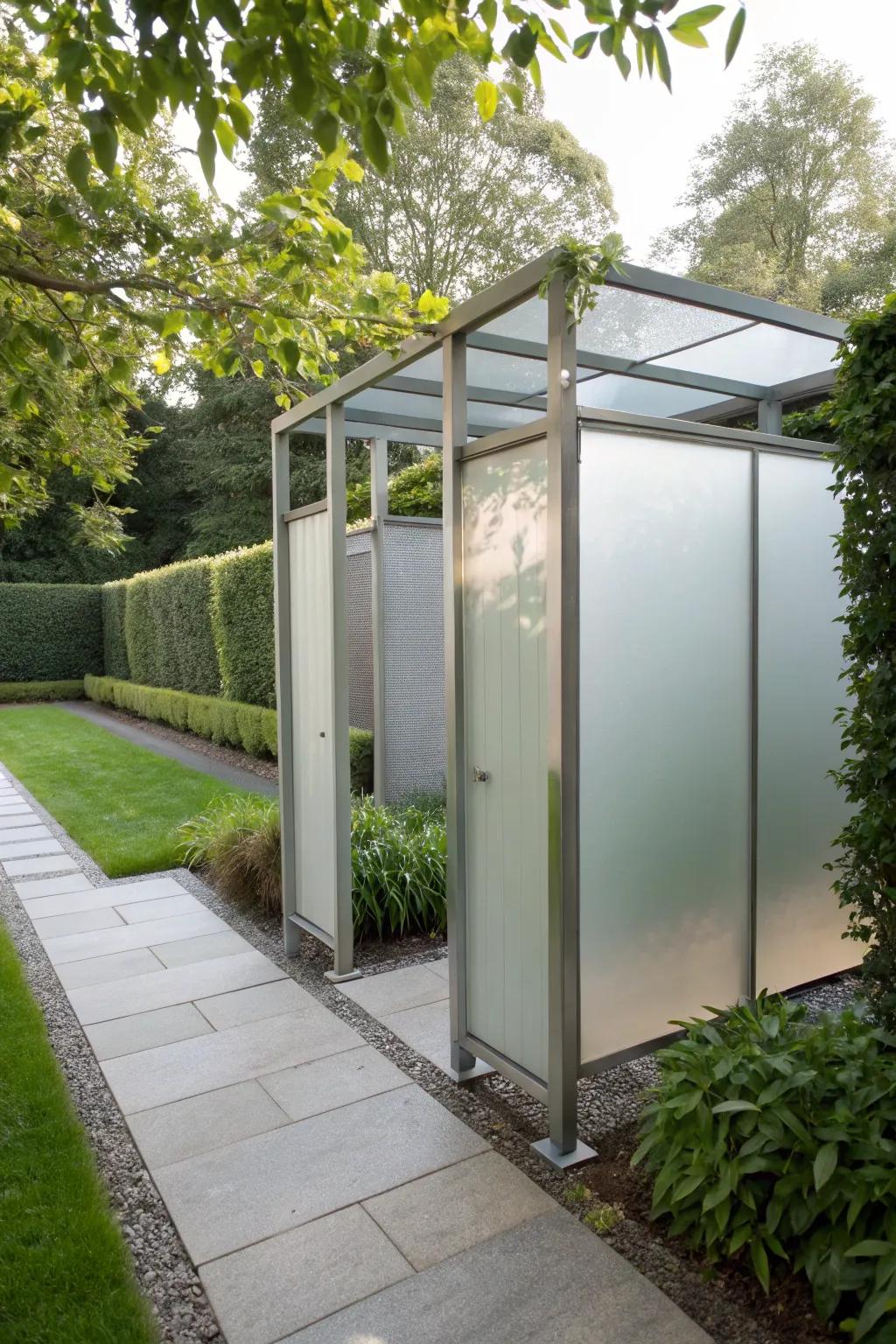 Sleek and modern, this metal frame blends seamlessly into a minimalist garden.