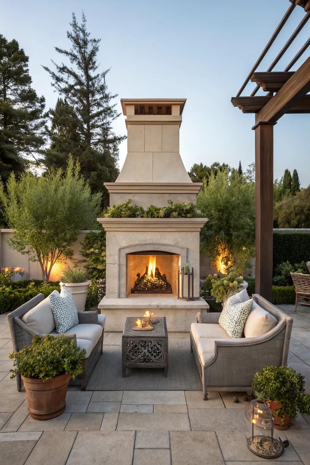 Enjoy a two-way fireplace for an exceptional backyard element.