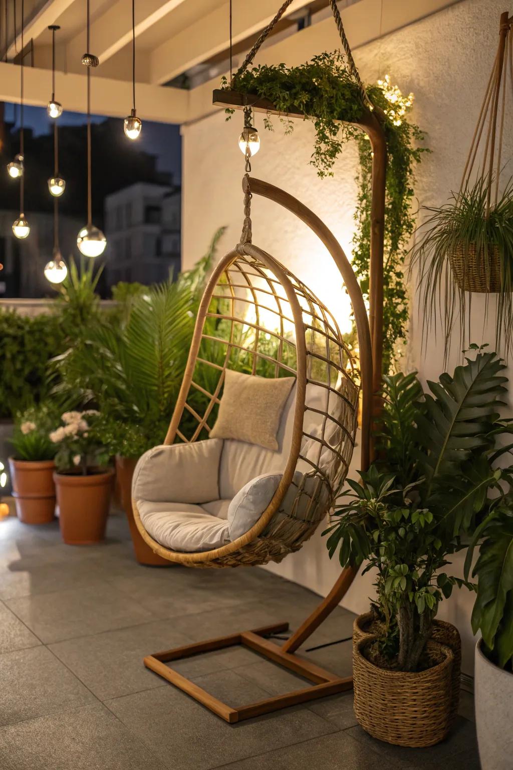 Suspended seats bring a sense of fun and relaxation to any outdoor setting.