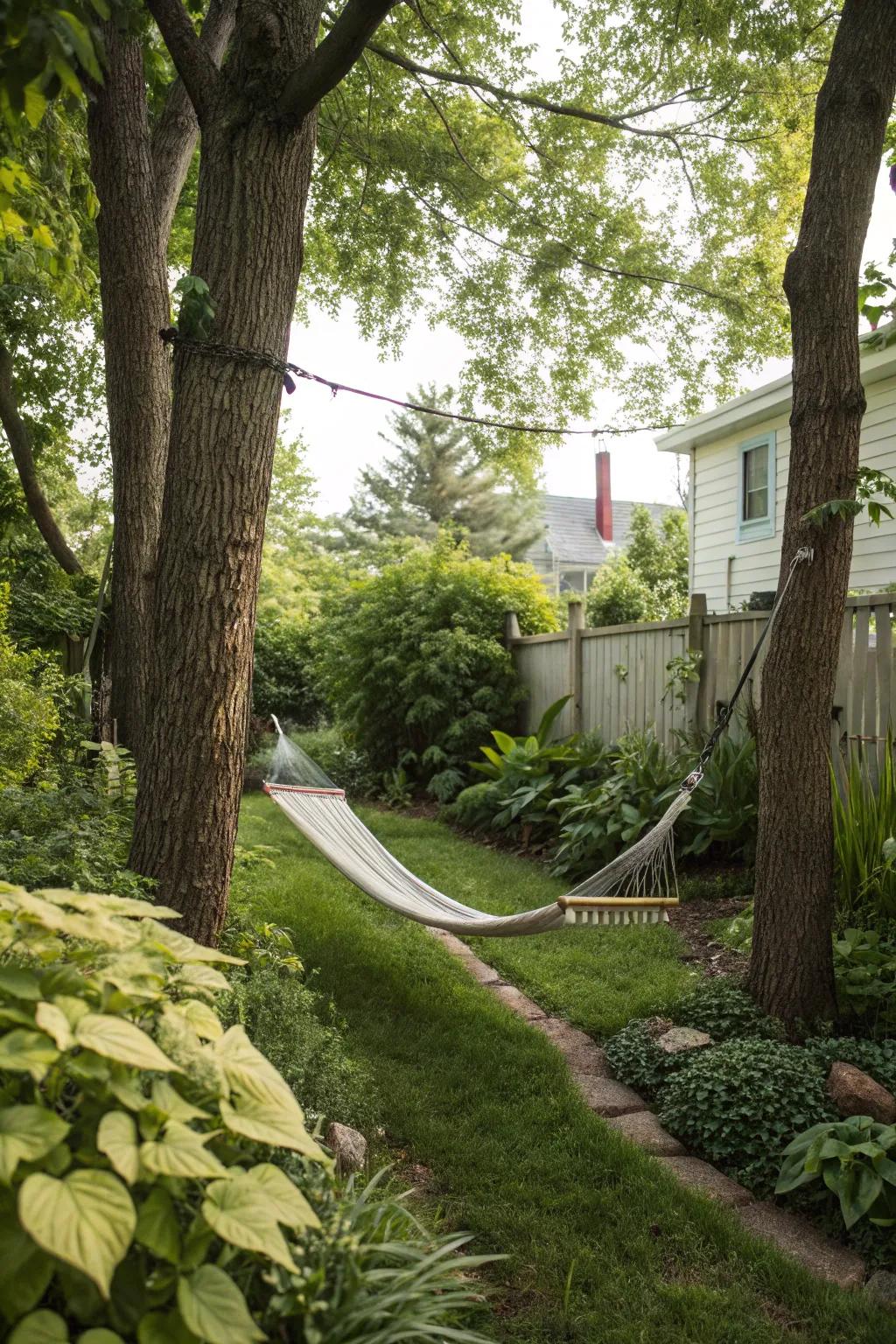 A hammock invites you to relax and appreciate the tranquility of your yard.