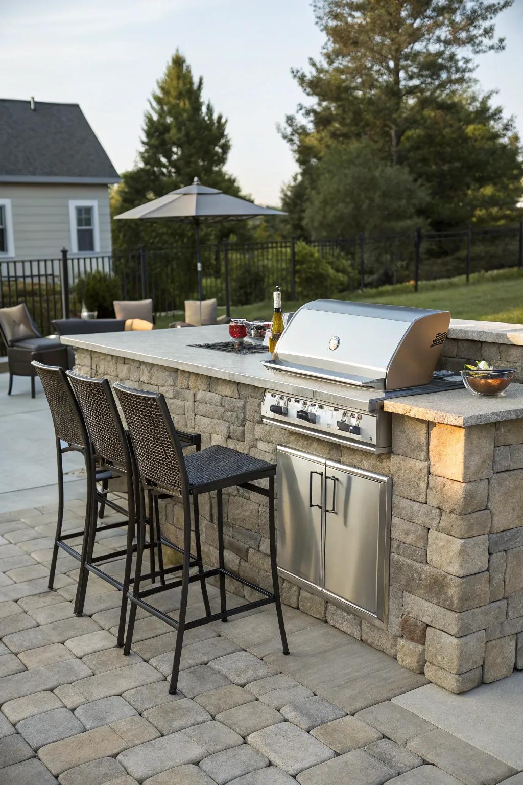 A stone BBQ center turns your yard into a gourmet cooking station.