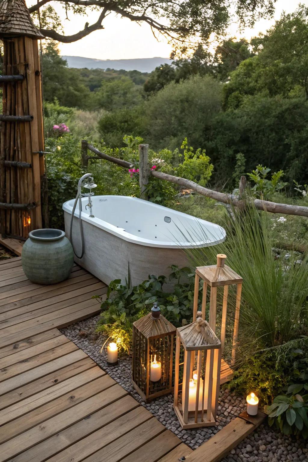 Establish a cohesive aesthetic by using a plank patio along with corresponding accents.
