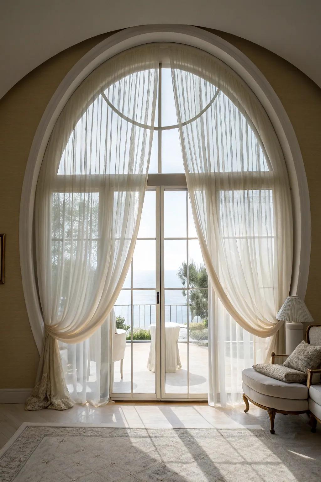 Light filtering drapes combined with blinds create a dreamy vibe.