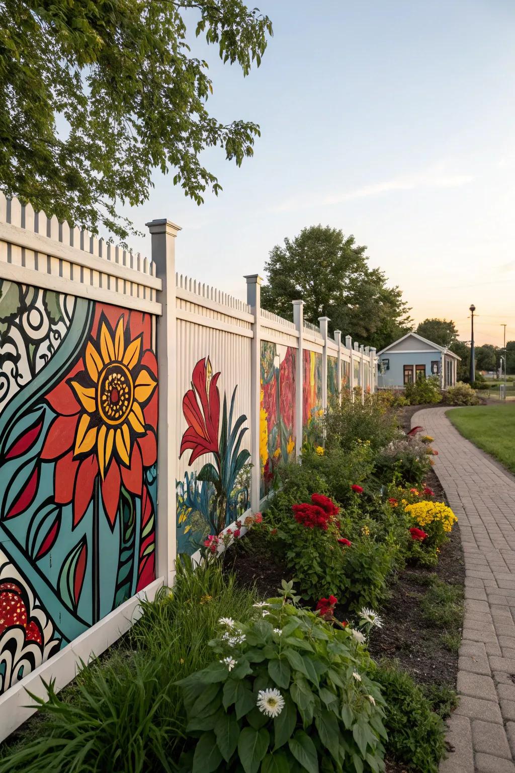 Murals turn fences into captivating art pieces.