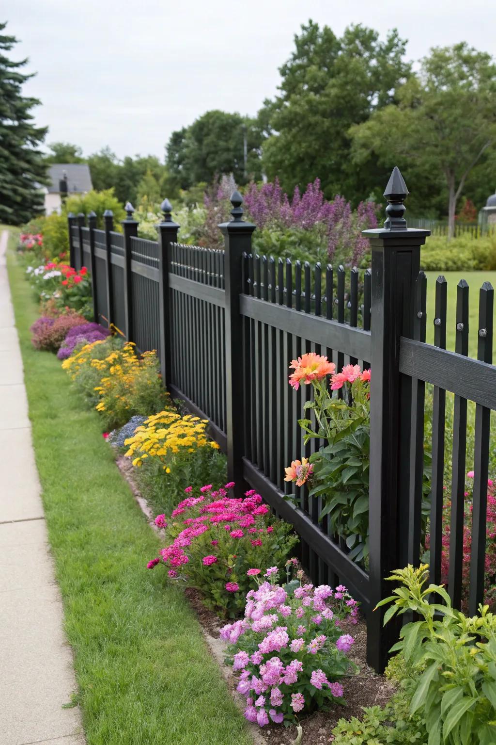 A striking black picket fence showcasing a modern design.