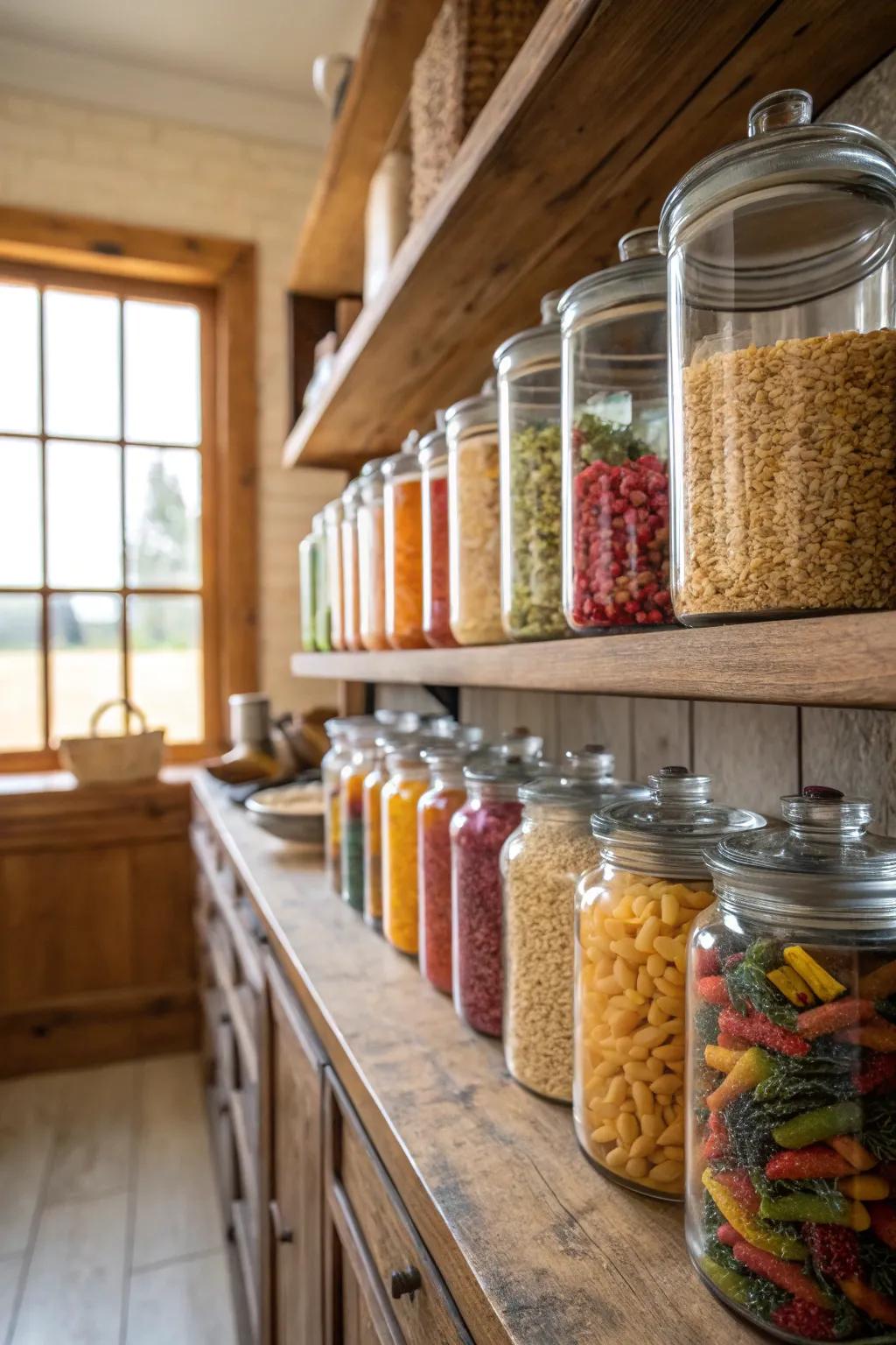 Glass jars add elegance and order to your pantry.