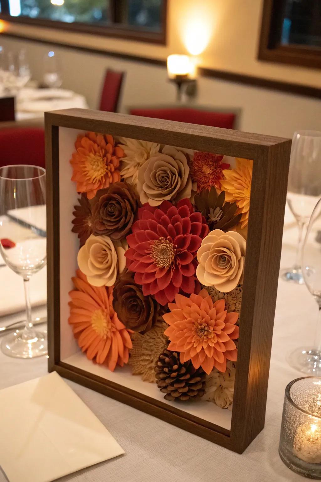 A seasonal shadow box captures the spirit of autumn.