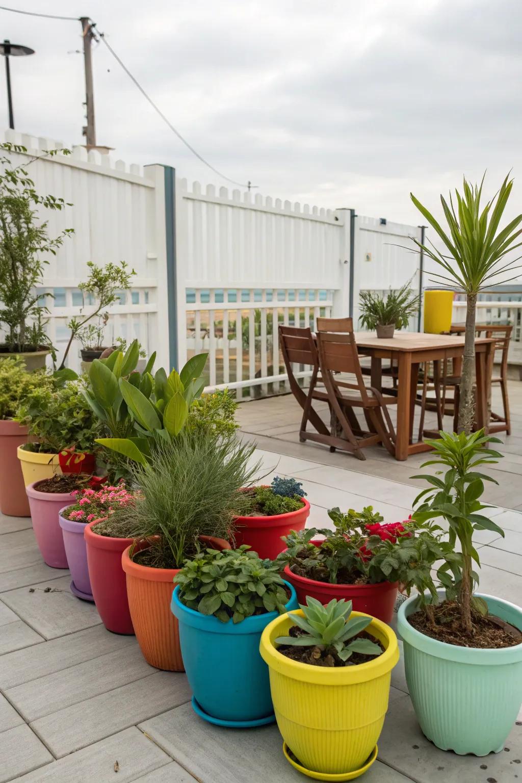An array of potted plants adding lushness to a patio space.