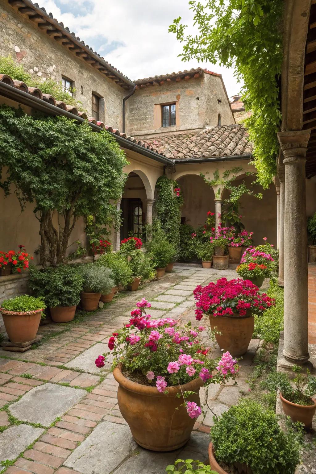 Terracotta pots bring classic charm to this Italian garden arrangement.