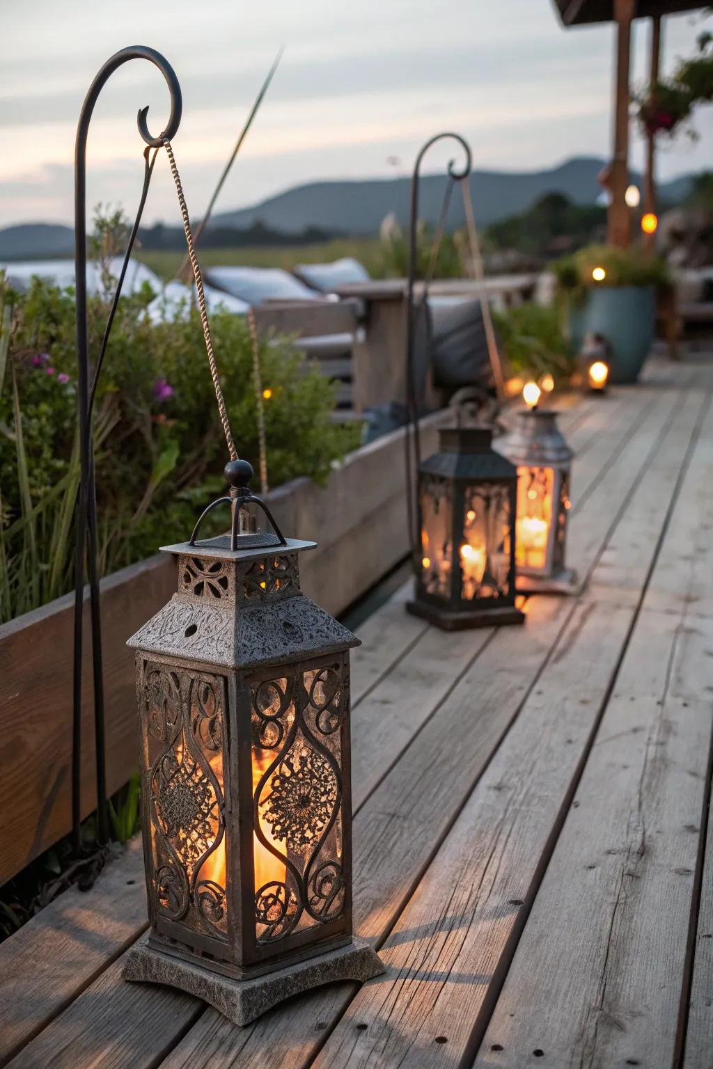 Add rustic charm with stylish hanging lanterns.