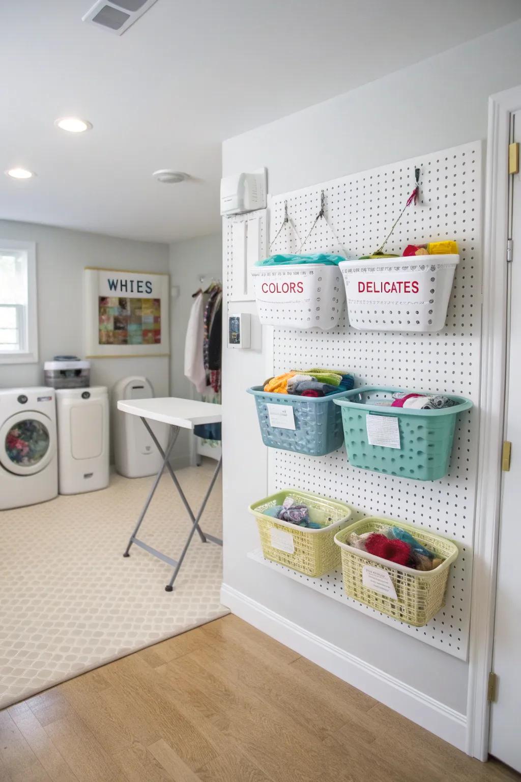 Make laundry sorting easier with labeled baskets.