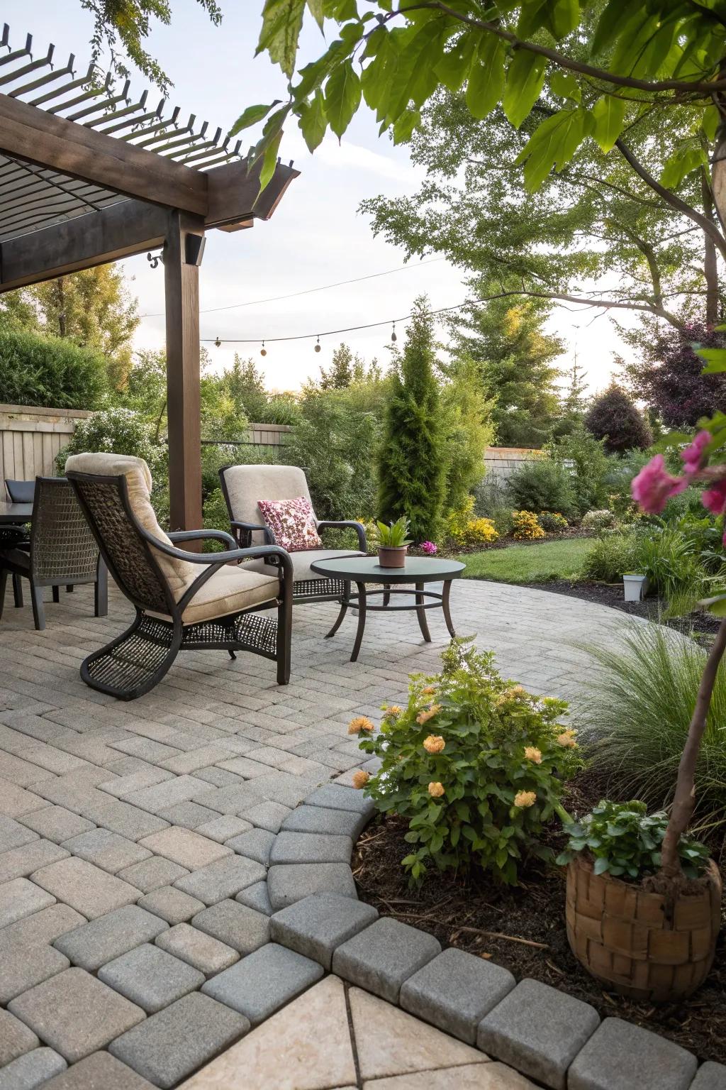 An inviting seating arrangement on a permeable patio, ideal for relaxation.
