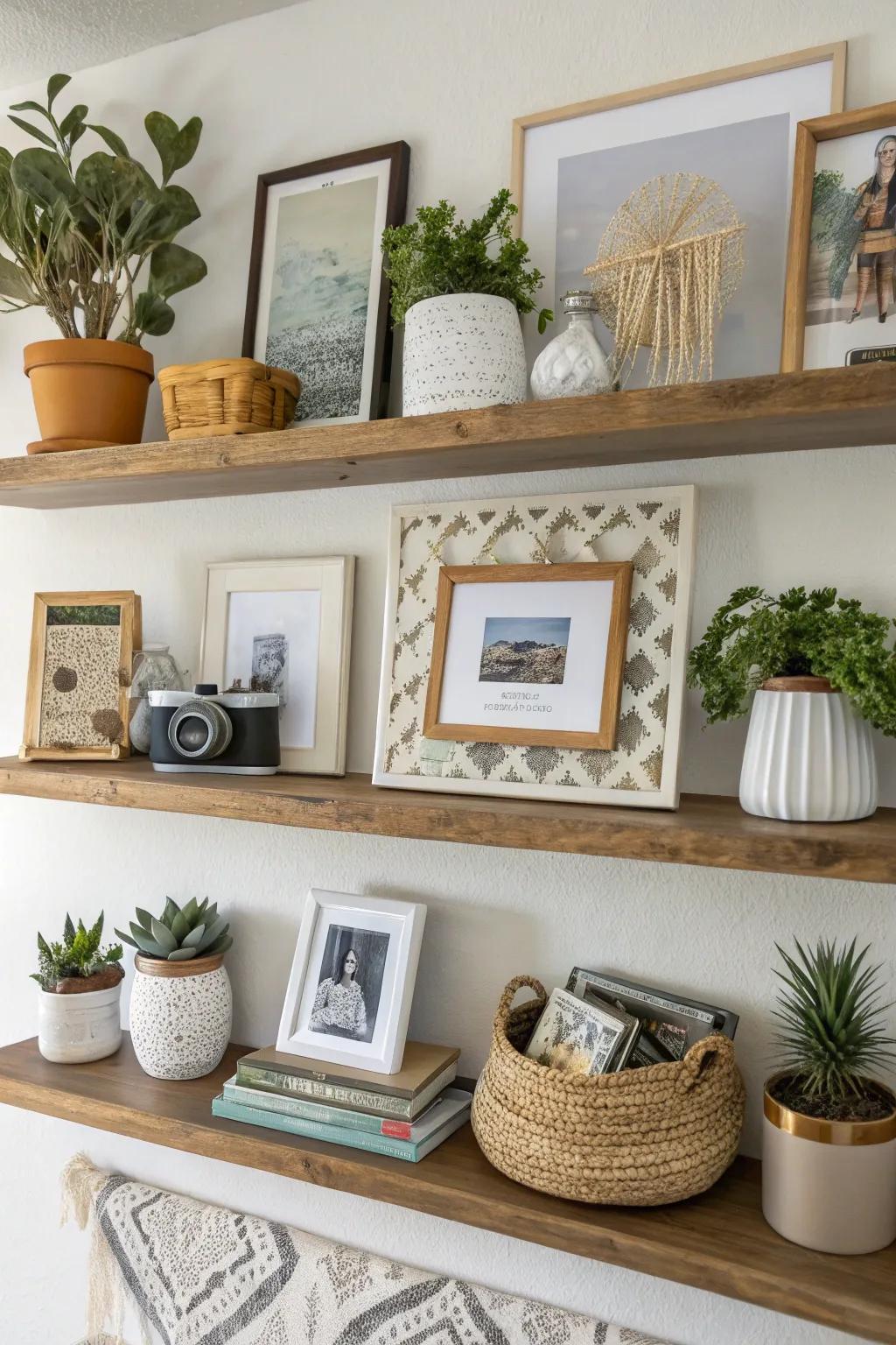 Arrange items by theme for a stylish and cohesive ledge.