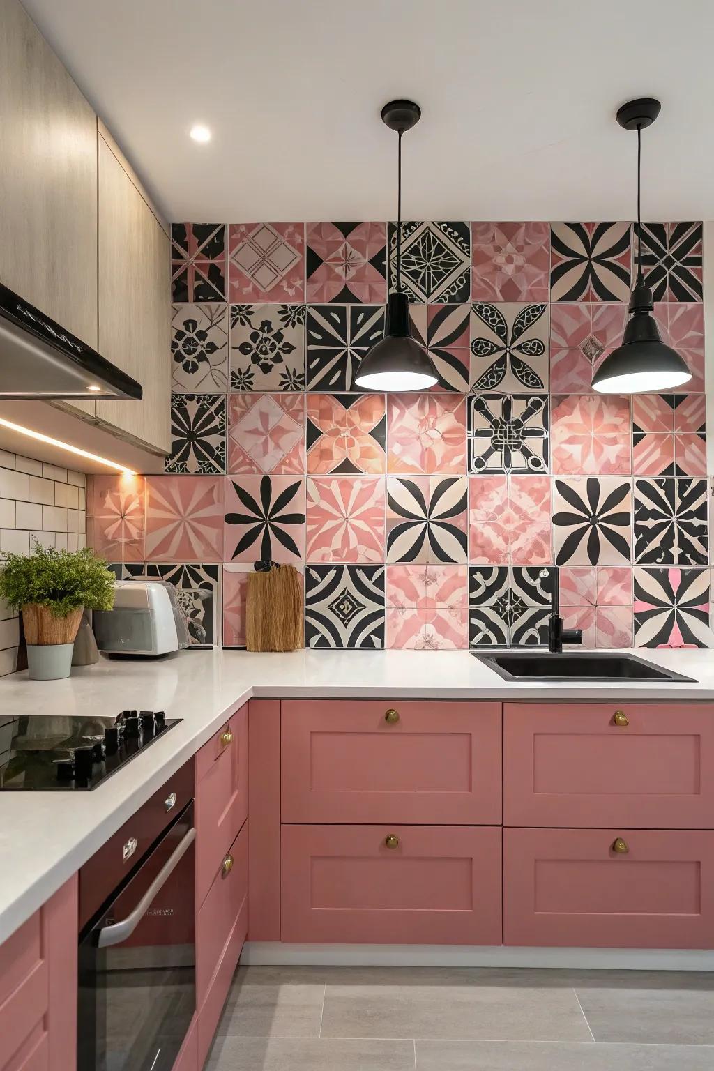 A geometric wall covering gives your kitchen walls a bit of creative flair.