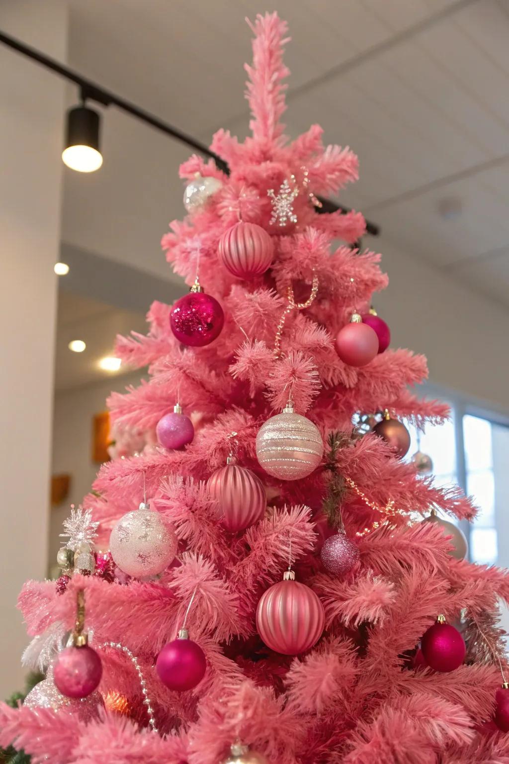 A mix of textures enhances the appeal of this captivating pink tree.