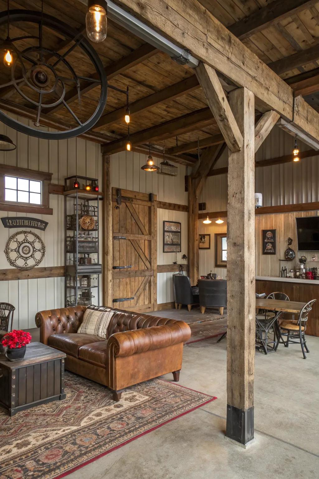 Country industrial accents contribute a charming element to your man cave.