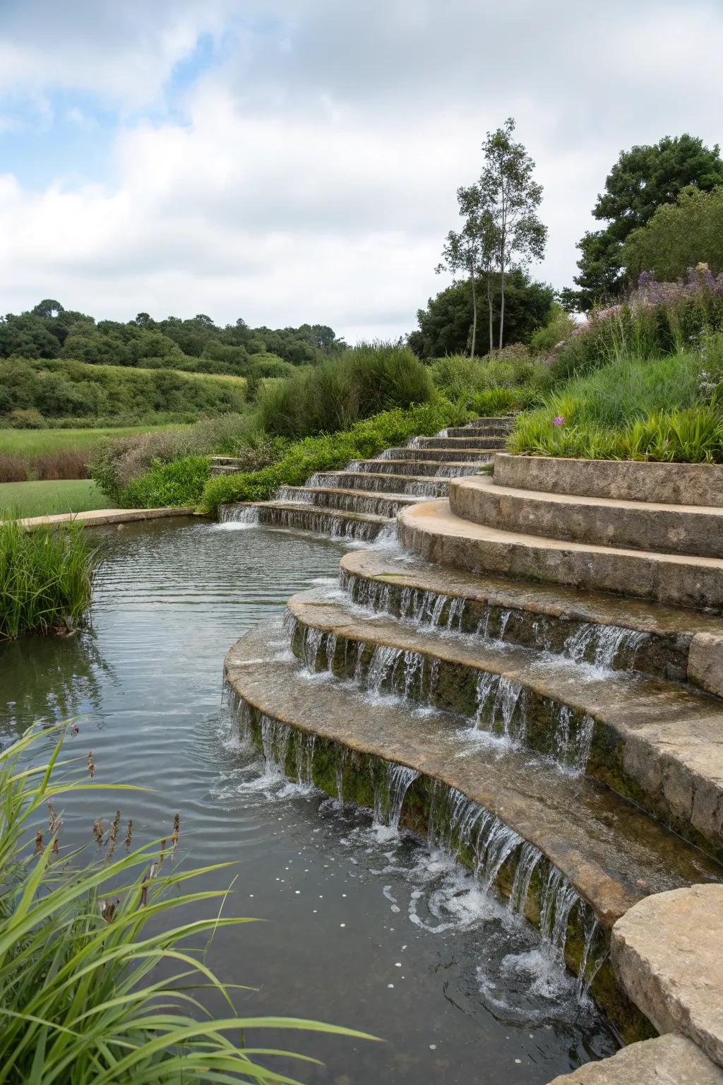 Graded terraces augment the dimension and fascination of your water course.