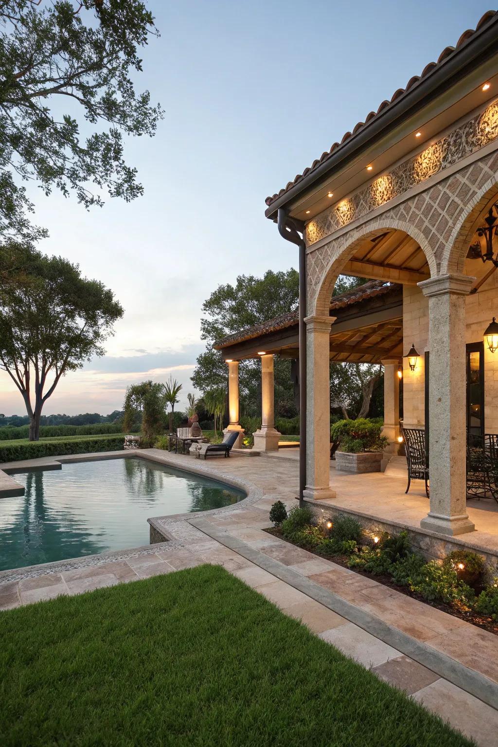 Accent lighting enhances the aesthetic appeal of your pool's environs.