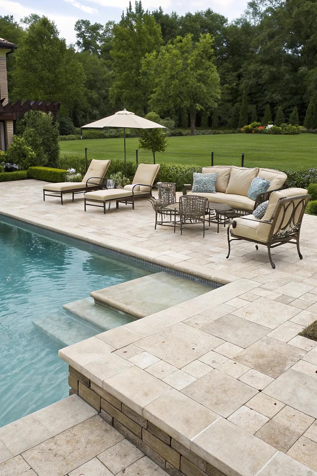 Travertine coping elevates the sophistication of any pool.